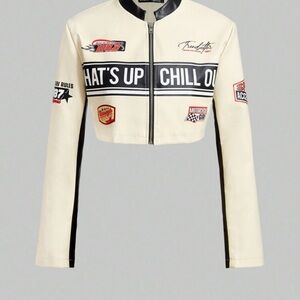 Cream Women's Jacket with Black Accents